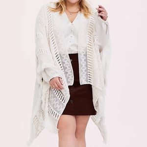 Ivory Crochet Fringe Ruana - One Size